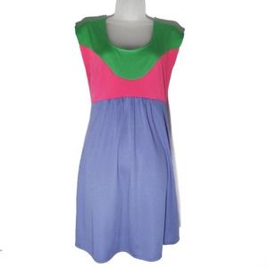 60s 70s Mod Go Go Dress Vintage Small S Micro Mini Colorblock Purple Pink Green